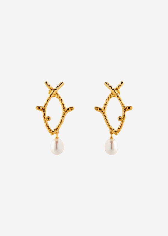Серьги с подвесами AURA.916 Позолоченные серьги из серебра с барочным жемчугом и сапфирами «Что такое лето №3?»
