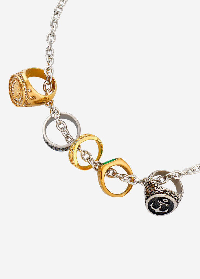 Биколорное колье с кольцами и кристаллами Rings