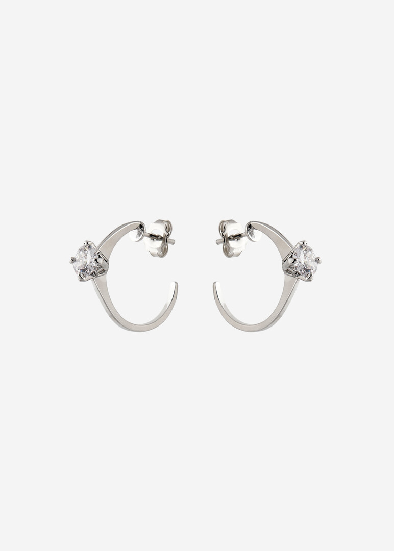 Серебристые серьги-кольца с кристаллами Rings