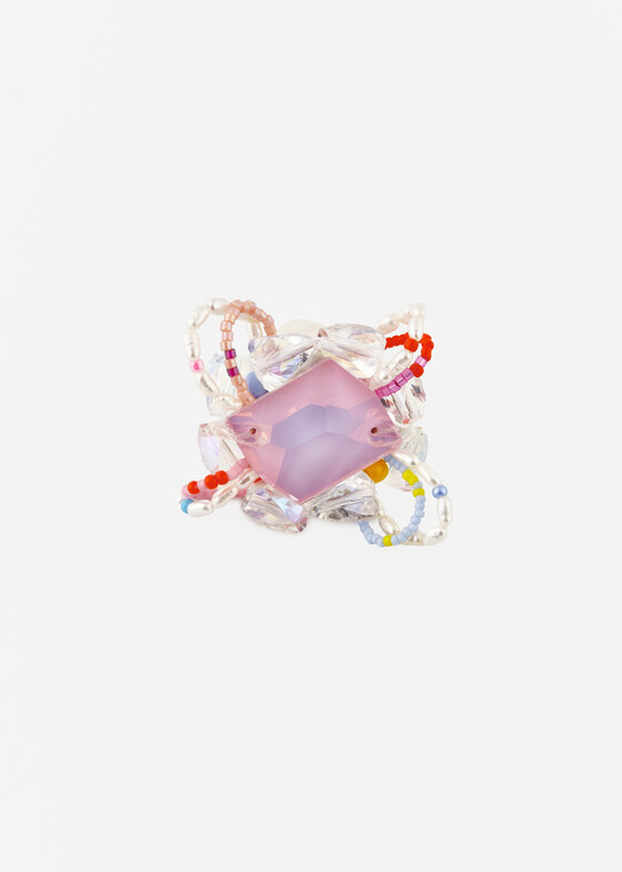 Акцентные колье VOIRE Кольцо из барочного жемчуга с розовым кристаллом Paradise Shine и яркими бусинами