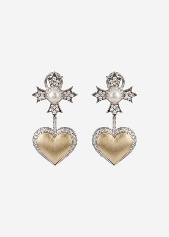 Серьги средней длины COBRA JEWELRY Биколорные серьги из золота с бриллиантами и культивированным жемчугом