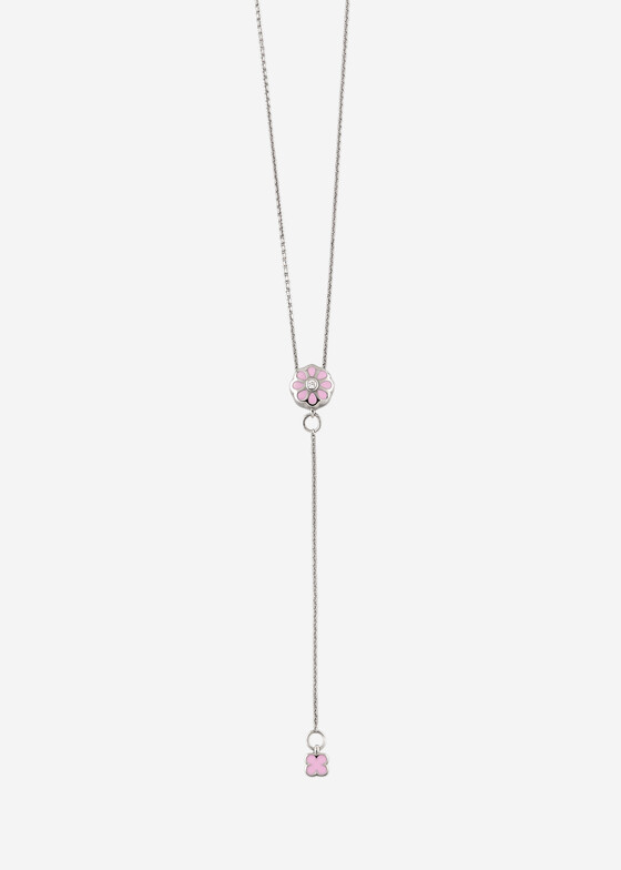 Сотуары и колье-галстуки УРА jewelry Колье с подвеской из серебра «Булочка» с розовой эмалью
