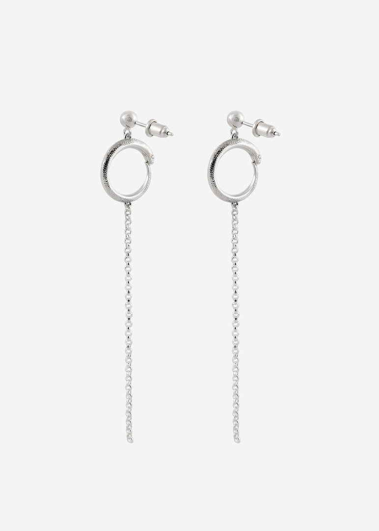 snake-shaped silver earrings with chain pendants Meditation Long