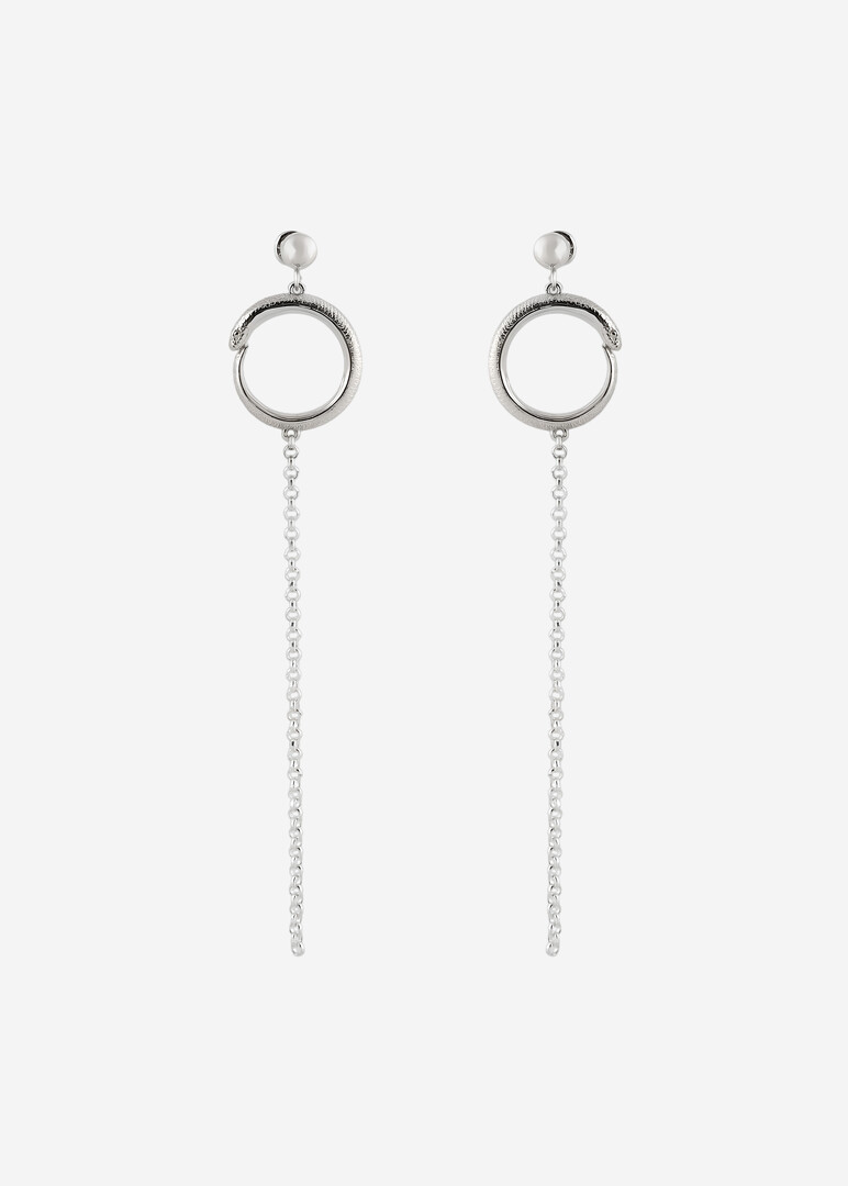 snake-shaped silver earrings with chain pendants Meditation Long