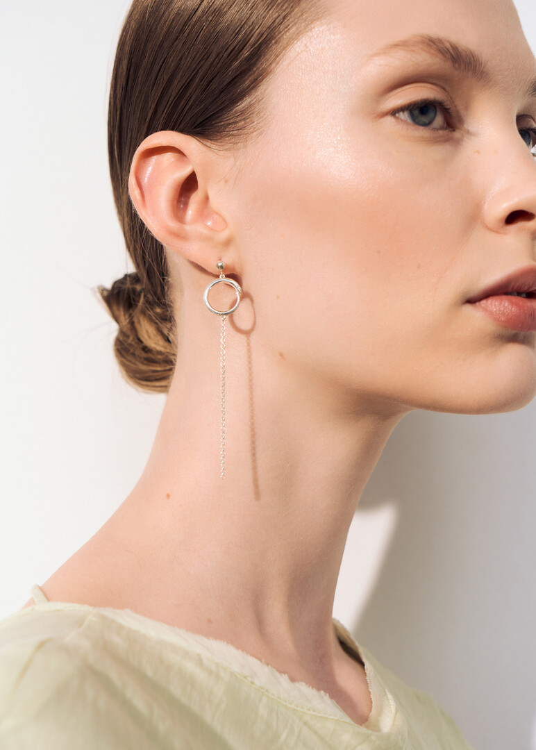snake-shaped silver earrings with chain pendants Meditation Long