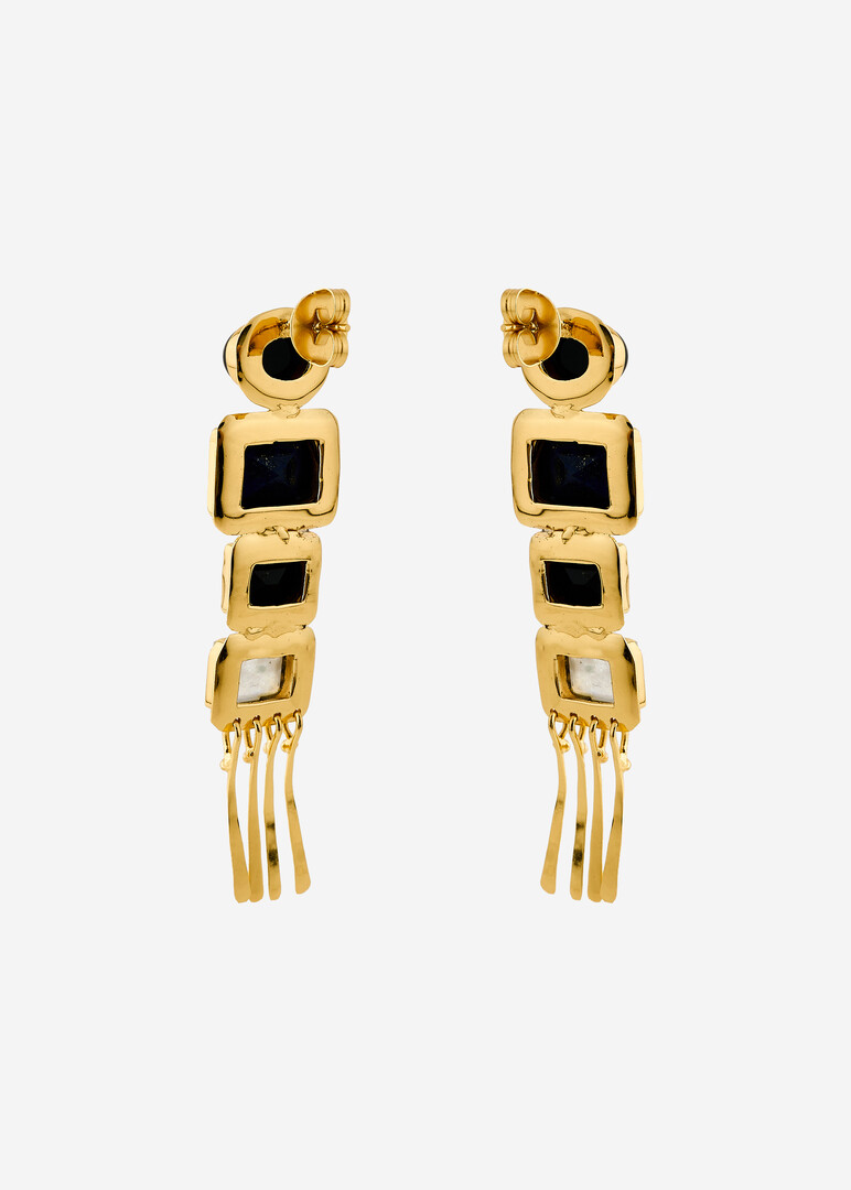 gold-plated nefertiti earrings with lapis lazuli and onyx