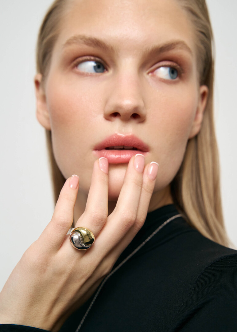 Yin-Yang silver ring with gold plating