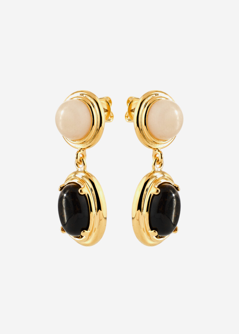 Gold earrings with white and brown stone