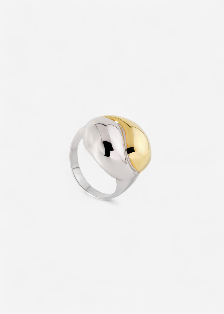 Yin-Yang silver ring with gold plating