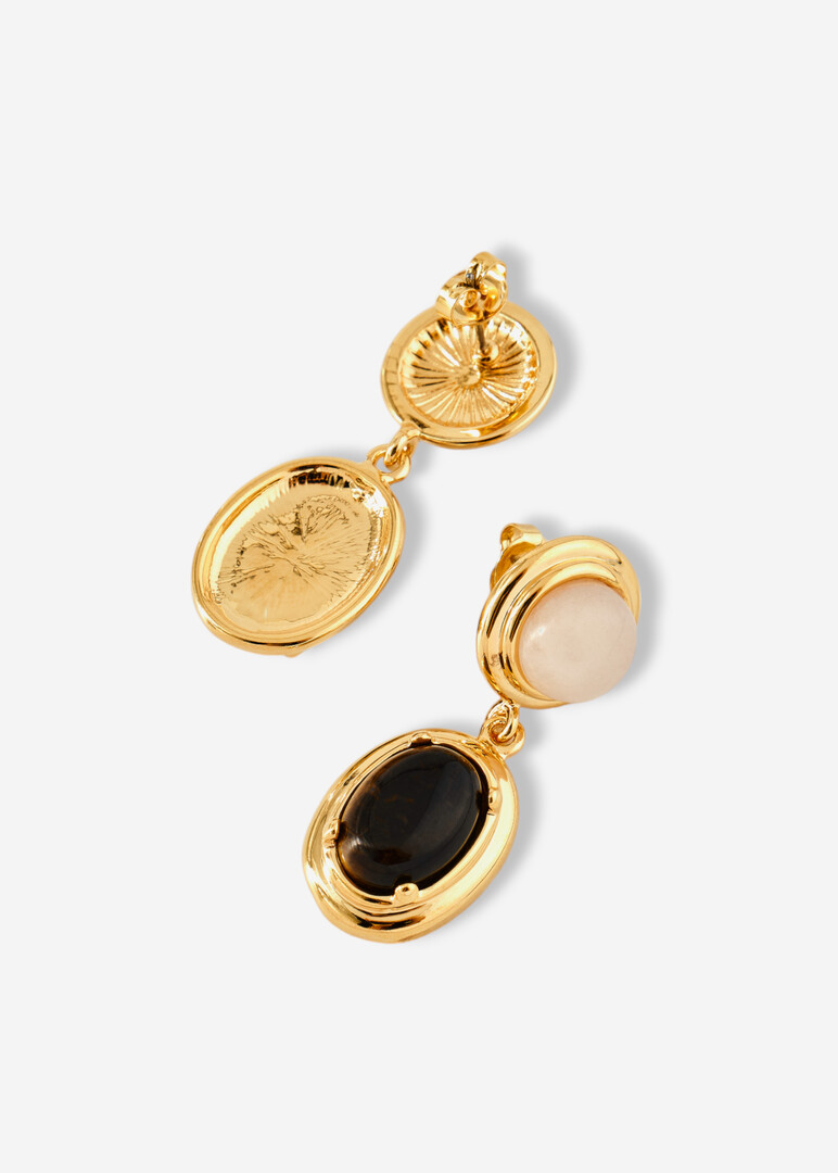 Gold earrings with white and brown stone