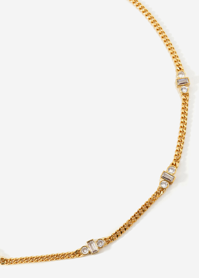 Flat gold chain with crystals
