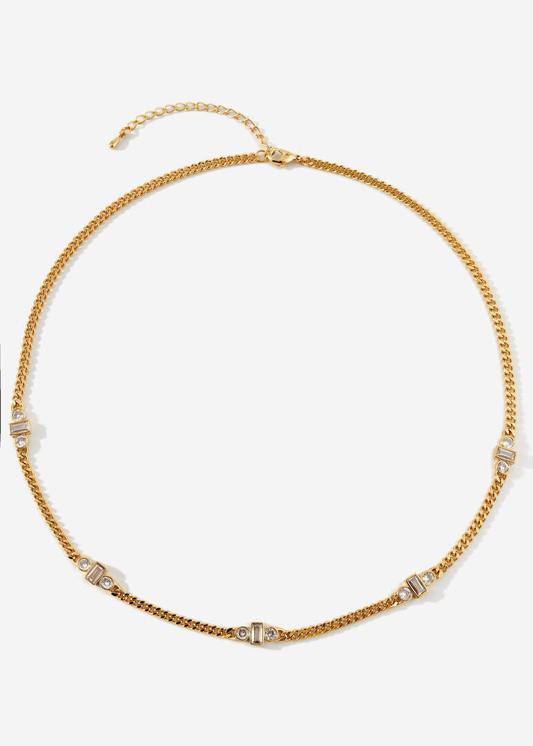 Flat gold chain with crystals