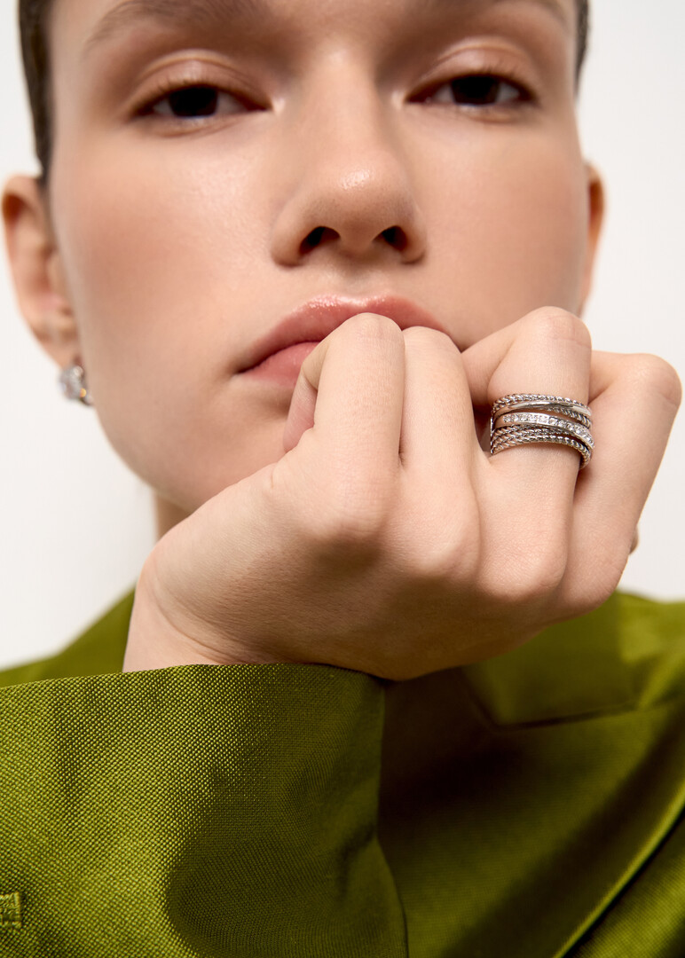 Multilayer ring with crystals