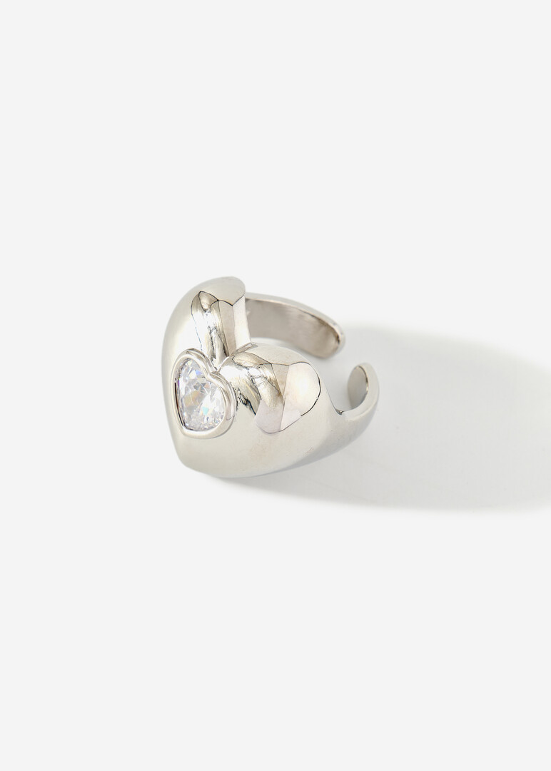 Blown silver heart ring with crystal