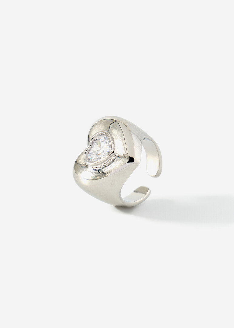 Blown silver heart ring with crystal