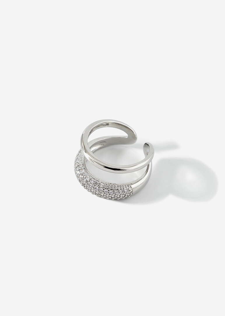 Double silver ring with crystals