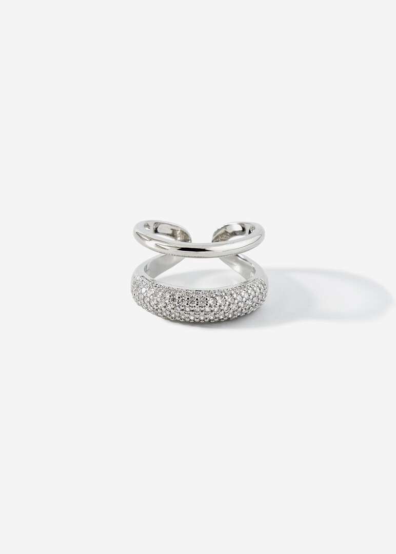 Double silver ring with crystals