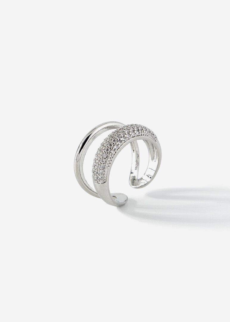 Double silver ring with crystals
