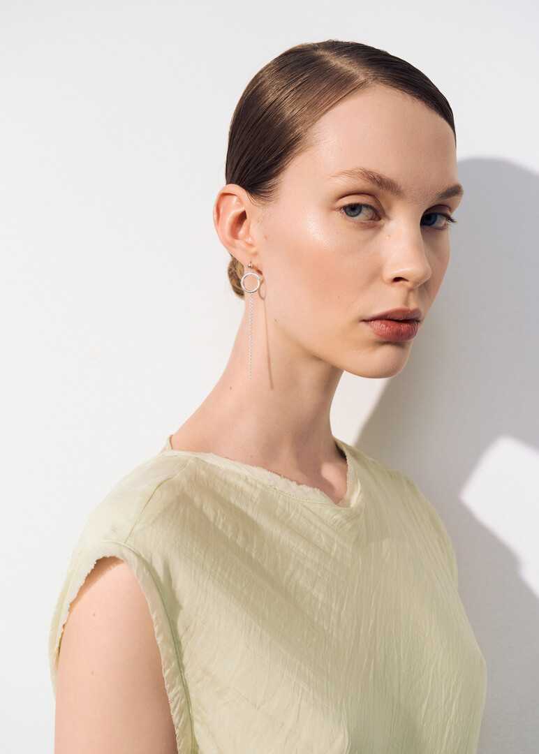snake-shaped silver earrings with chain pendants Meditation Long