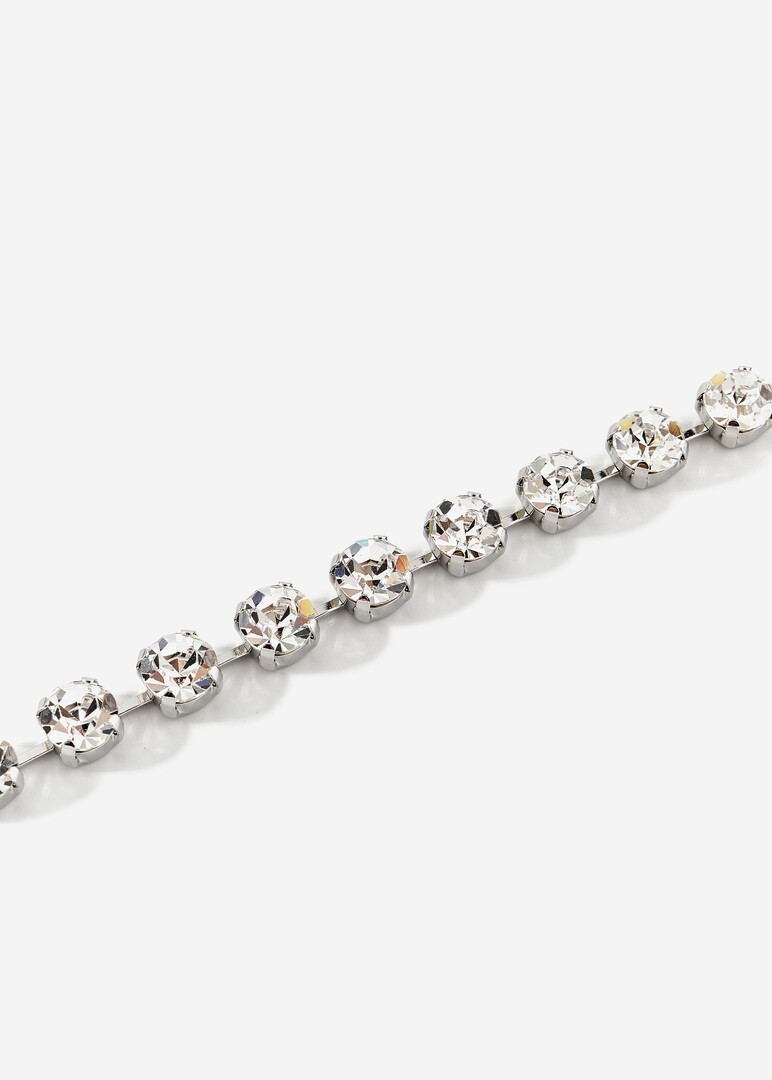 silver bracelet with round crystals