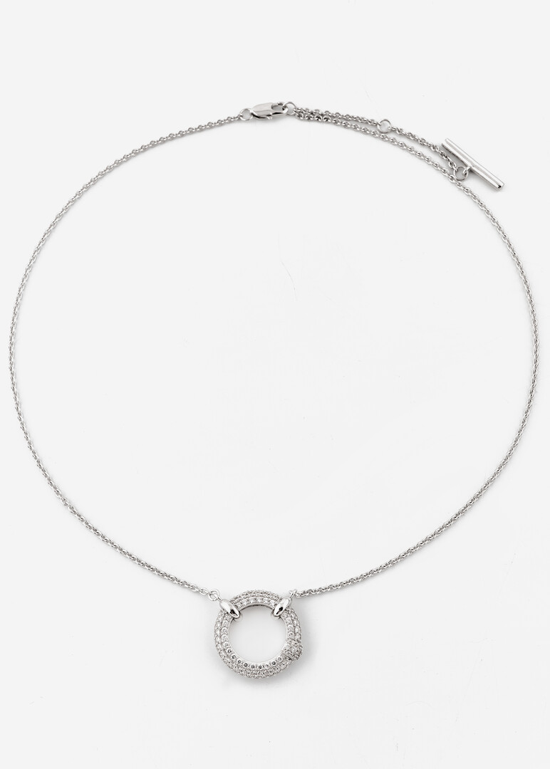 rhodium-plated necklace with a pendant of white crystals