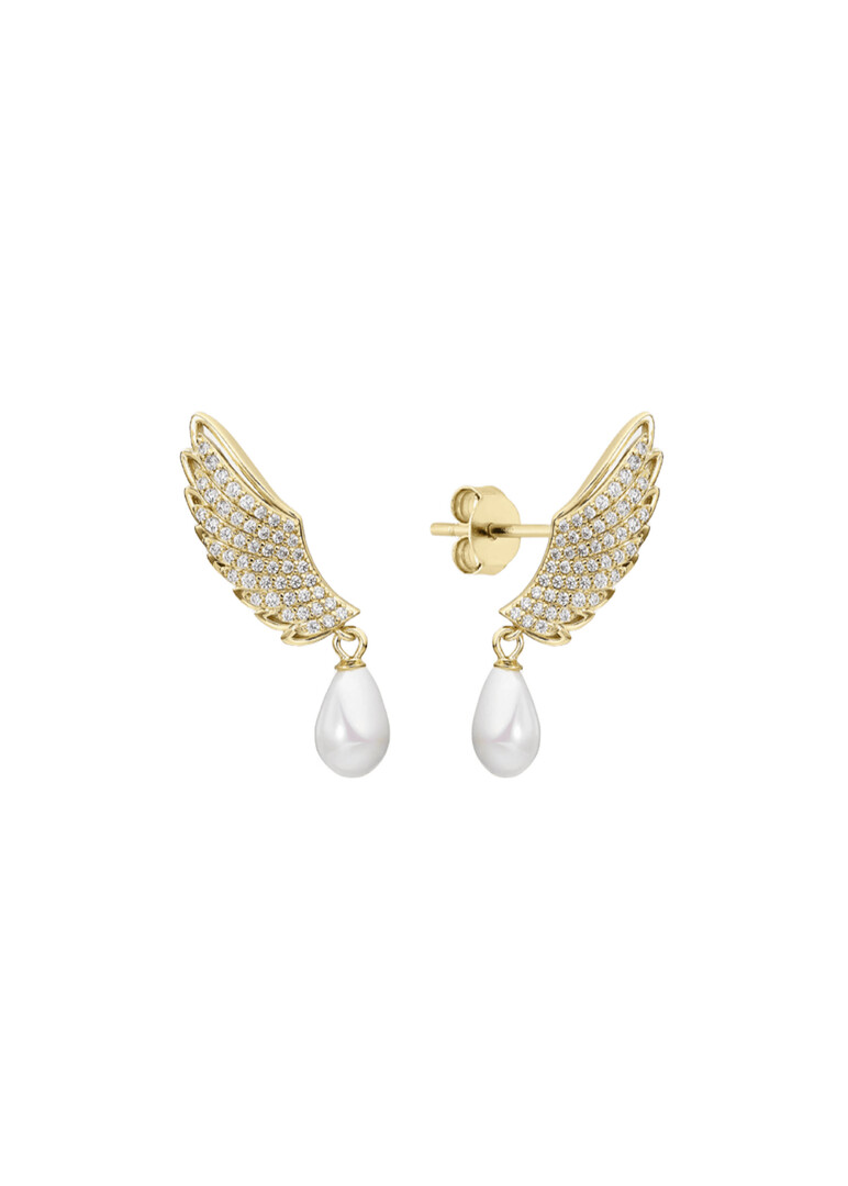 Gold-Plated Sterling Silver Pearl Wing Earrings