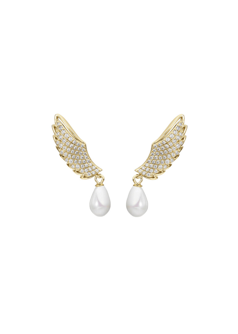 Gold-Plated Sterling Silver Pearl Wing Earrings