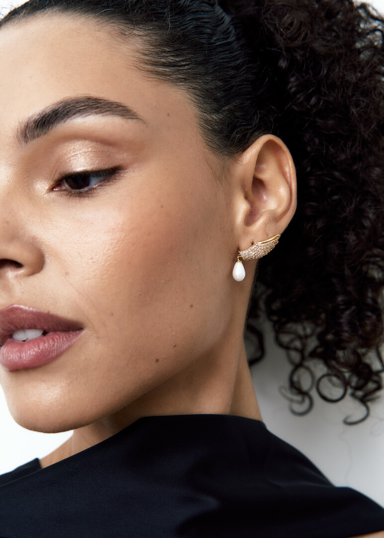 Gold-Plated Sterling Silver Pearl Wing Earrings