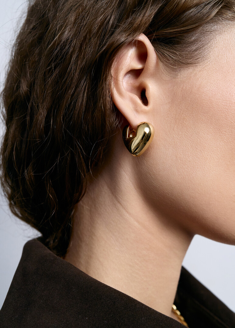 Puffed Gold Heart Earrings