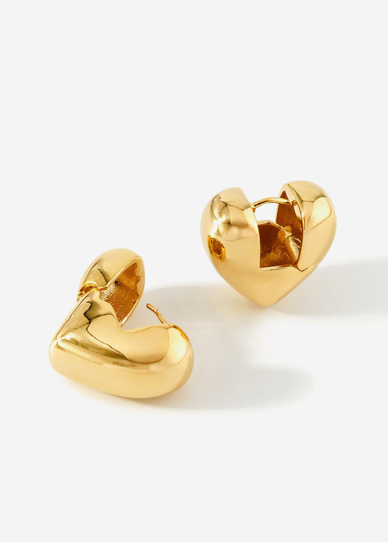 Puffed Gold Heart Earrings