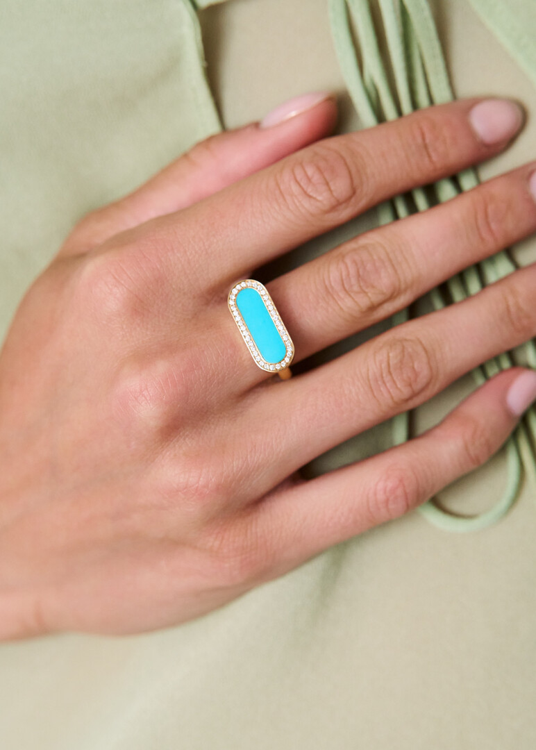 gold diamond and turquoise ring