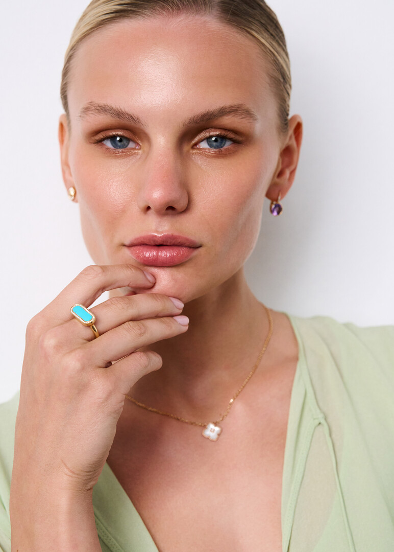gold diamond and turquoise ring
