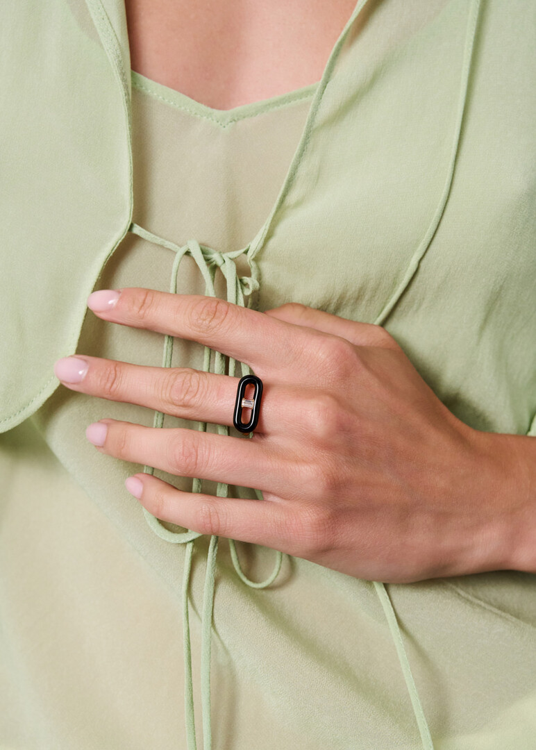 gold ring with diamond and enamel