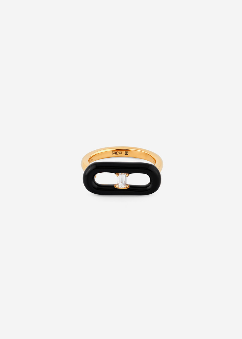 gold ring with diamond and enamel