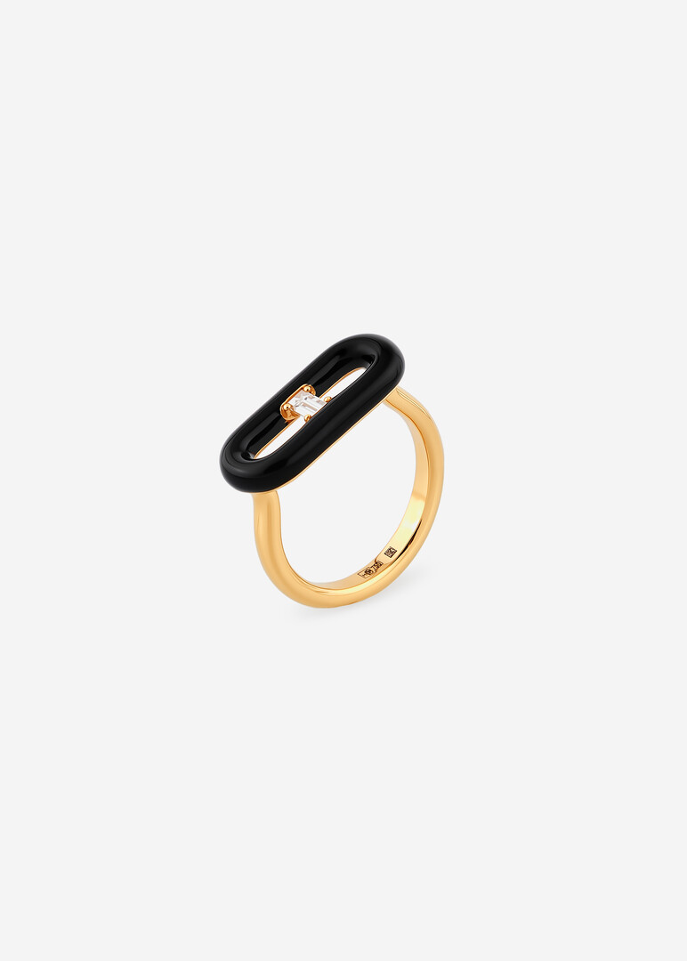gold ring with diamond and enamel
