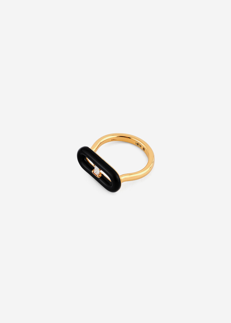 gold ring with diamond and enamel