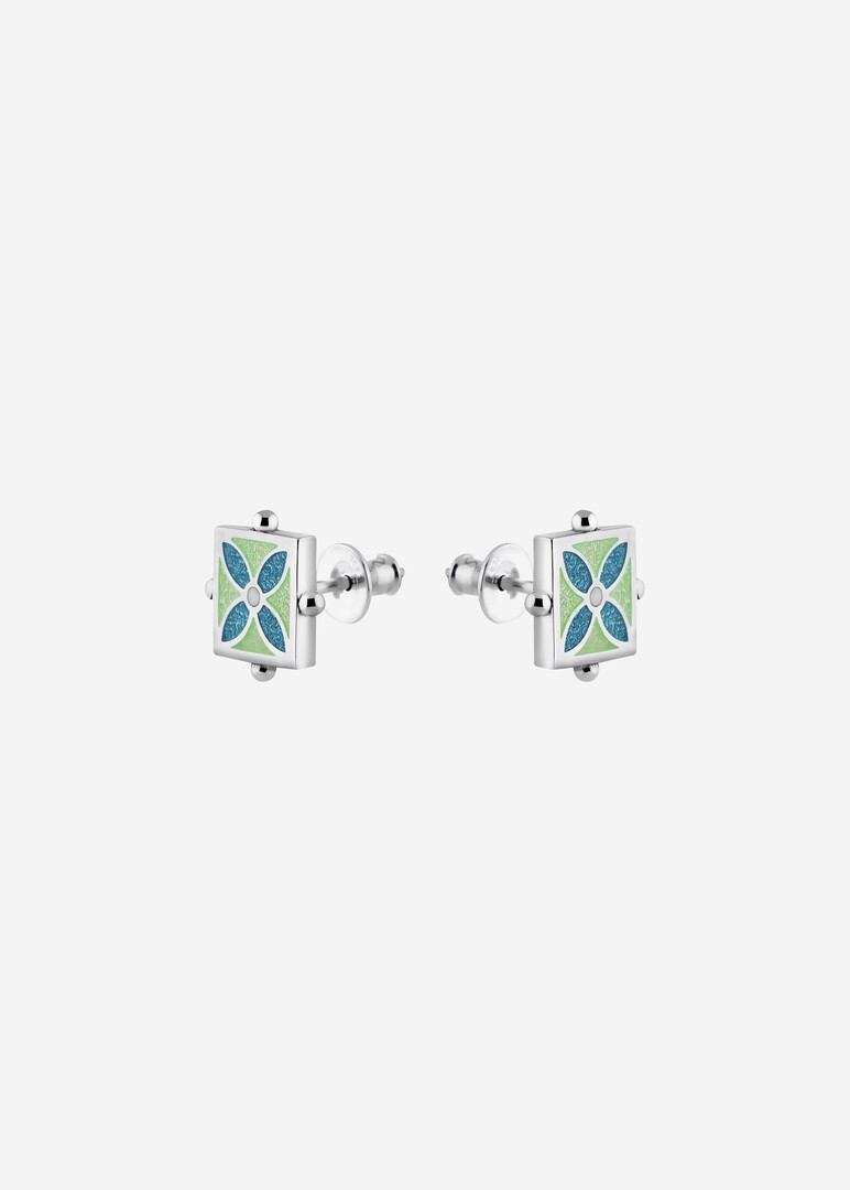 silver enamel stud earrings Azulejo
