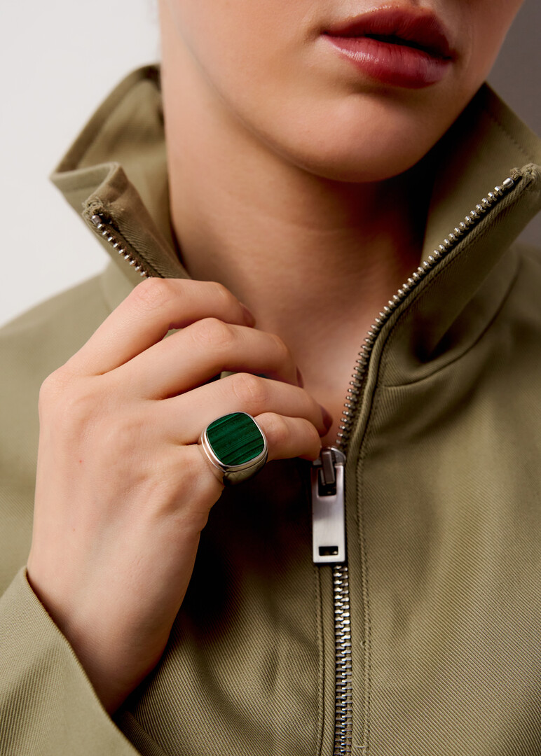 silver ring with malachite signet