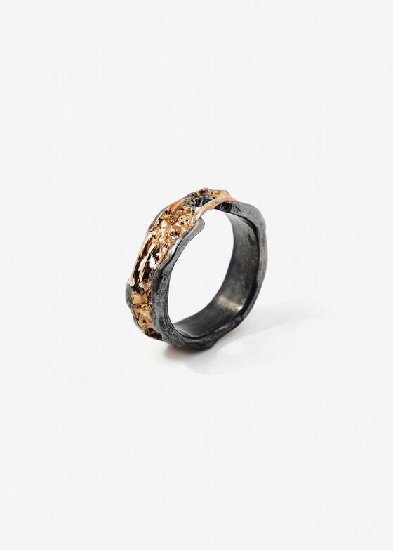 Широкие кольца Kintsugi Jewelry Кольцо Milestone из серебра с позолотой
