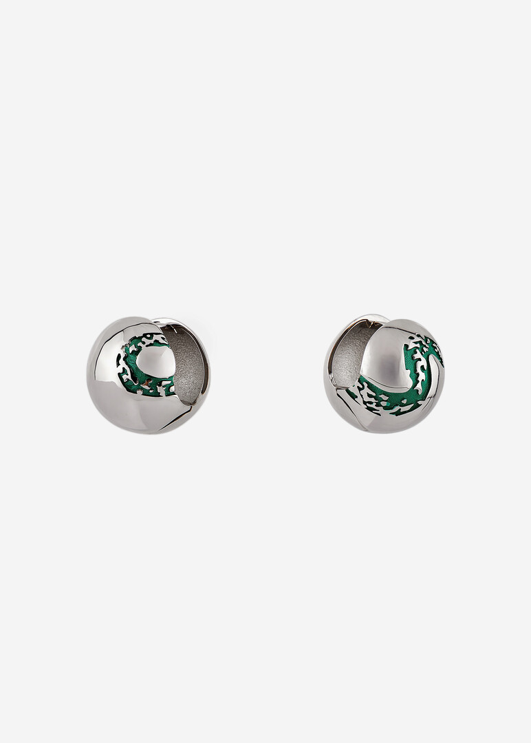 silver earrings «Ball with snake print»