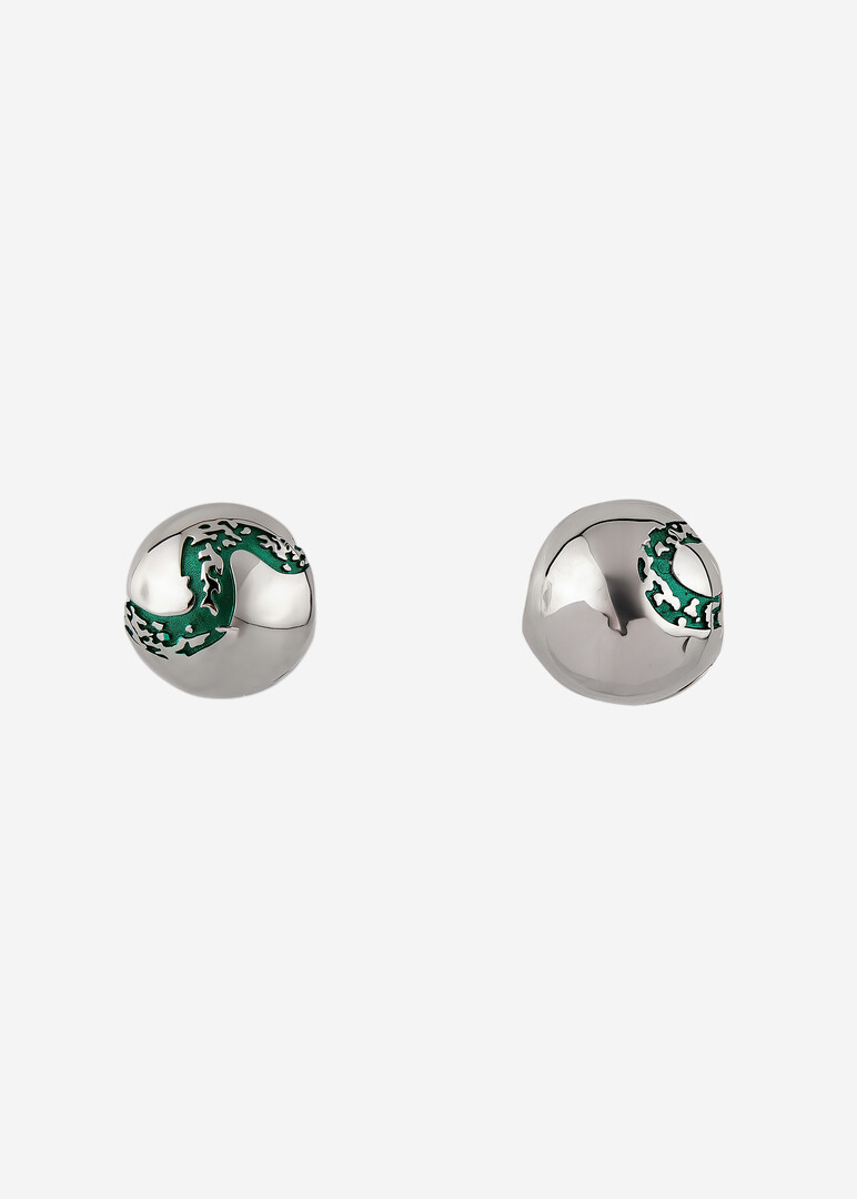 silver earrings «Ball with snake print»