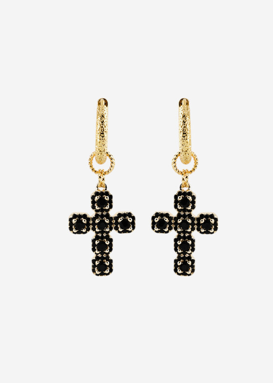 Серьги с подвесами INDULGENCE safina concept Золотистые серьги-кресты Direct gold black