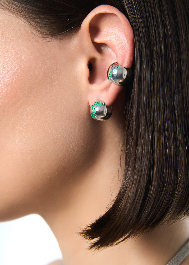 silver earrings «Ball with snake print»