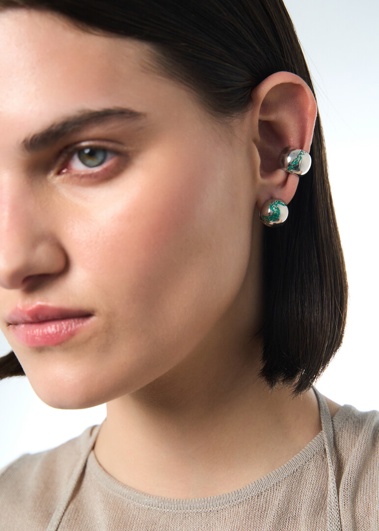 silver earrings «Ball with snake print»