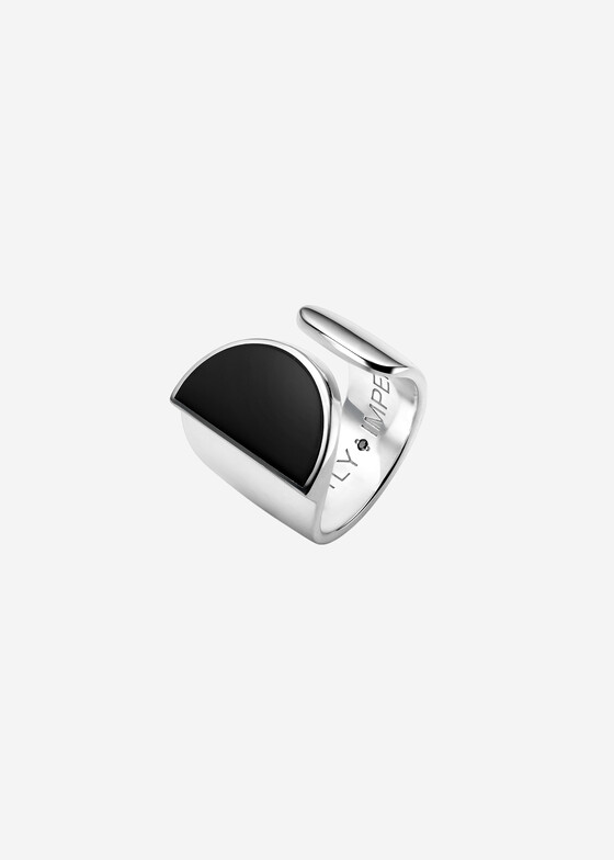 Открытые кольца LITTLE BLACK Кольцо из серебра OPRAH с черным бриллиантом и гравировкой perfectly imperfect