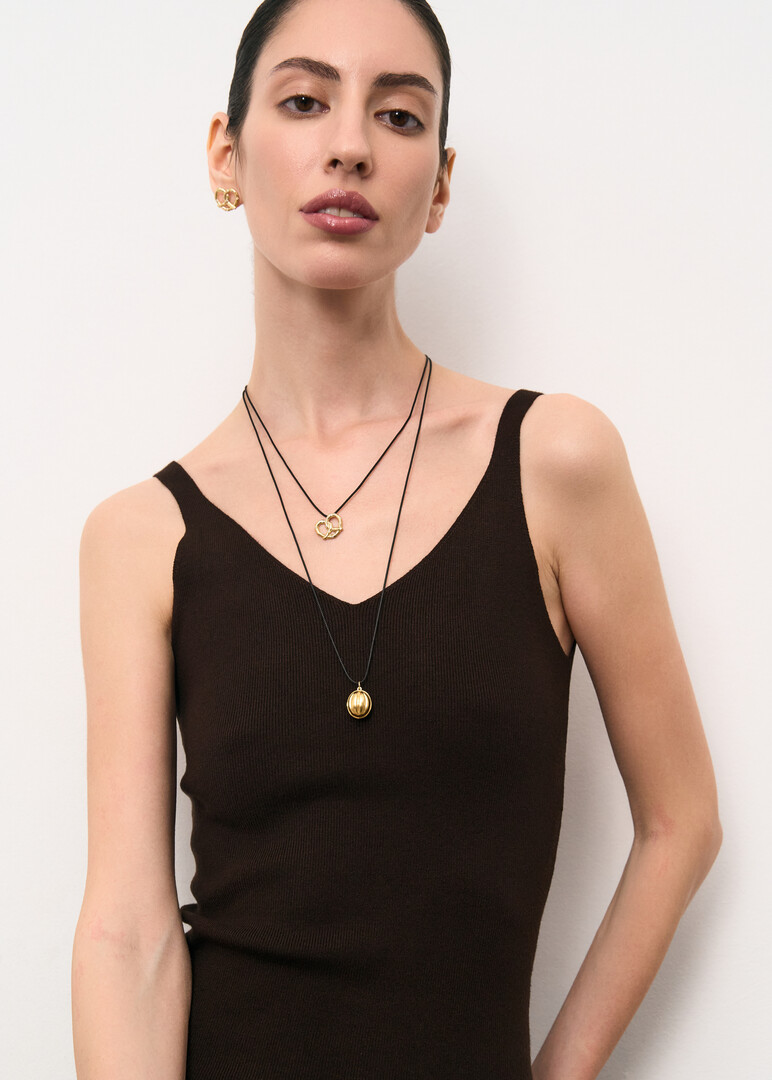gold-plated silver necklace on a cord «Nut with a secret»