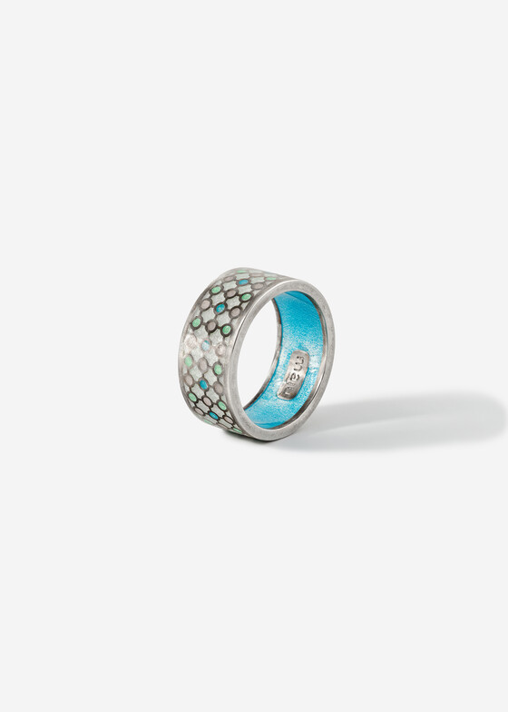 Широкие кольца MAJU enamel jewelry Кольцо из серебра с вставками из горячей эмали «Азулежу»
