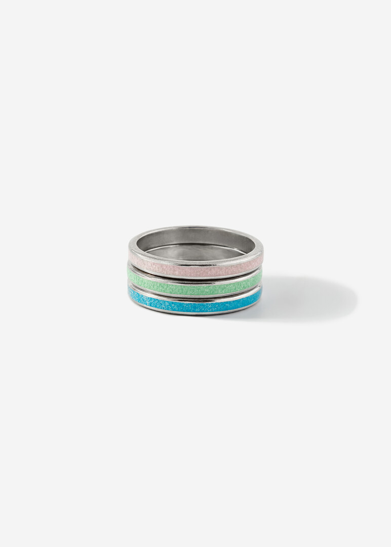 Set of silver rings with hot enamel inserts
