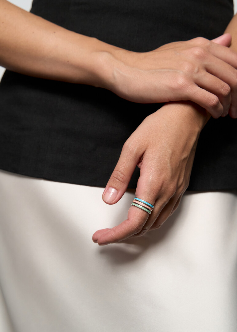 Set of silver rings with hot enamel inserts