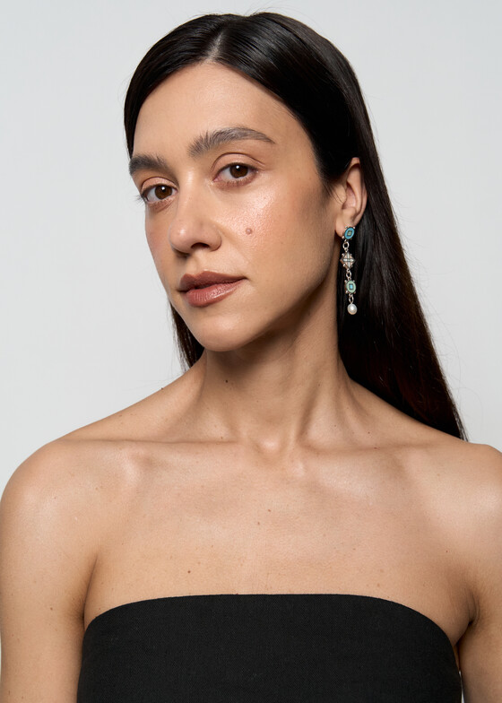 Длинные серьги MAJU enamel jewelry Серьги из серебра с вставками из горячей эмали «Азулежу»